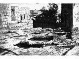 Wine presses consist of troughs with connecting channels. An early photograph.